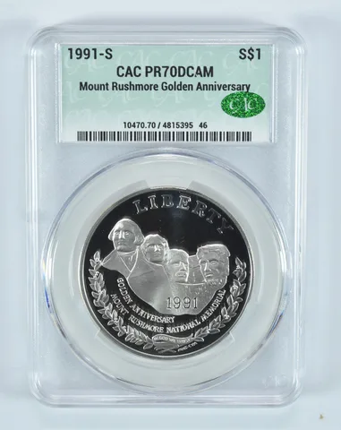1991-S Mount Rushmore Commemorative Silver Dollar PR70 DCAM CAC CACg