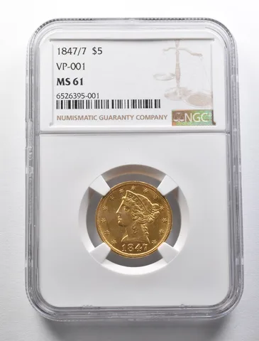MS61 1847/7 $5 Liberty Head Gold Half Eagle VP-001 NGC a5655