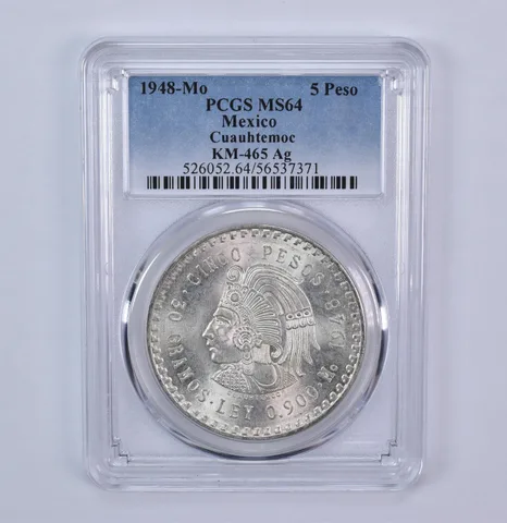 1948 Mo Mexico 5 Pesos Silver Cuauhtemoc KM-465 MS64 PCGS
