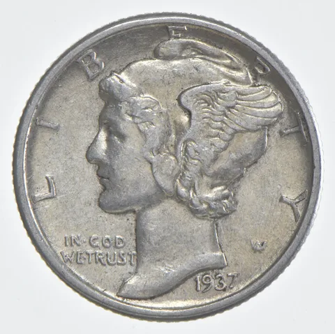 1937 (P) Mercury Dime 90% Silver AU Almost Unc