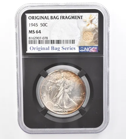 1945 Walking Liberty Half Dollar Original Bag Fragment MS64 NGC Nice Tone *1735