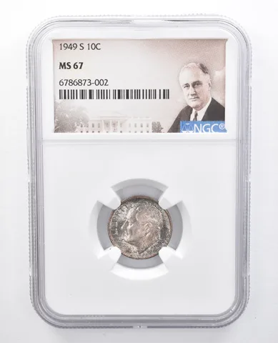 1949-S Roosevelt Dime MS67 NGC Beautiful Blue Tone *7662