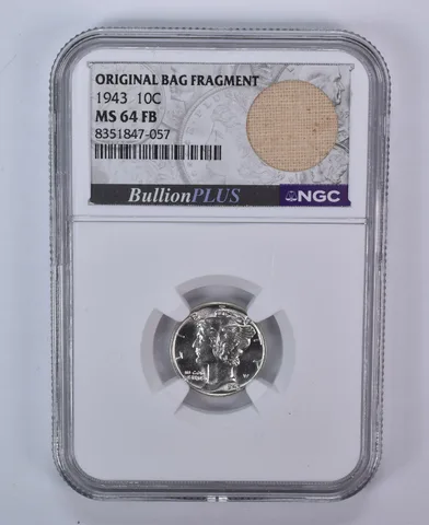 1943 Mercury Dime Original Bag Fragment MS64 FB NGC