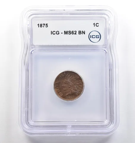 1875 Indian Head Cent MS62 BN ICG *4101