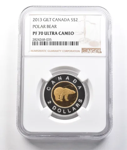 2013 Canada 2 Dollars Silver Gilt Polar Bear PF70 UCAM NGC *3809