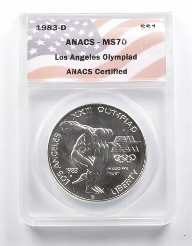 MS70 1983-D Los Angeles Olympiad Commemorative Silver Dollar ANACS *1024