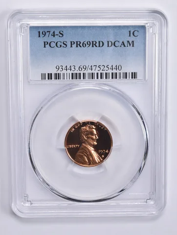 1974-S Lincoln Memorial Cent PR69 RD DCAM PCGS Blue Lbl