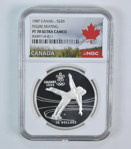 1987 Canada 20 Dollars Silver Olympic Figure Skating PF70 UCAM NGC Canada Lbl