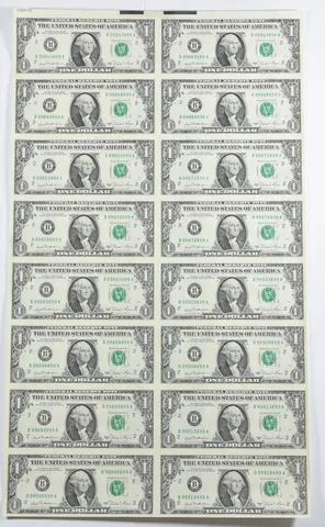 Lot (16) 1981 $1 New York NY FRN Uncut Sheet *8571
