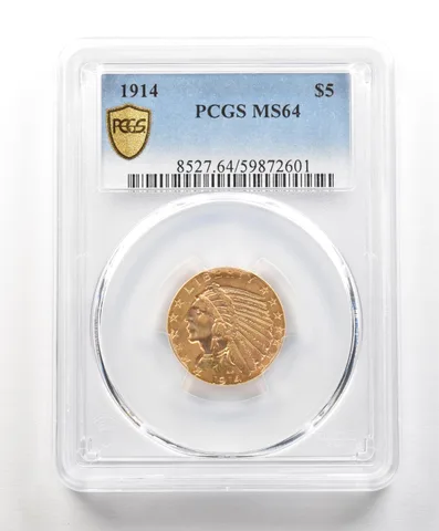 1914 $5 Indian Head Gold Half Eagle MS64 PCGS *4905