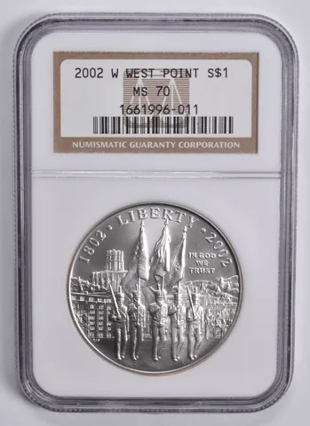 2002-W West Point Army Military Commemorative Dollar MS70 NGC