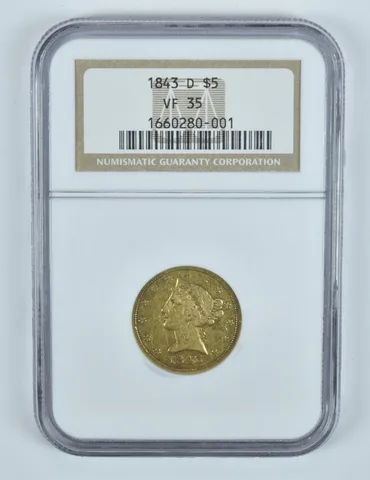 1843-D $5 Liberty Head Gold Half Eagle VF35 NGC *9562