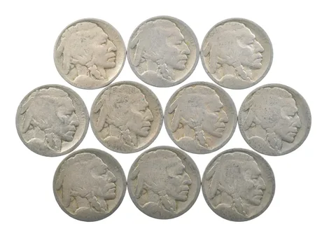 Lot 10 5c RAISED GROUND 1913 Buffalo Nickels First Year Issue! May be P/D/S *624