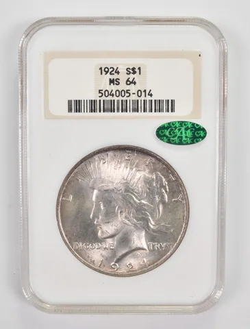 MS64 1924 Peace Silver Dollar CAC NGC *0035