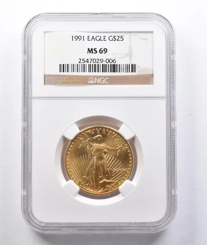 1991 $25 American Gold Eagle 1/2 Oz Gold MS69 NGC *2923