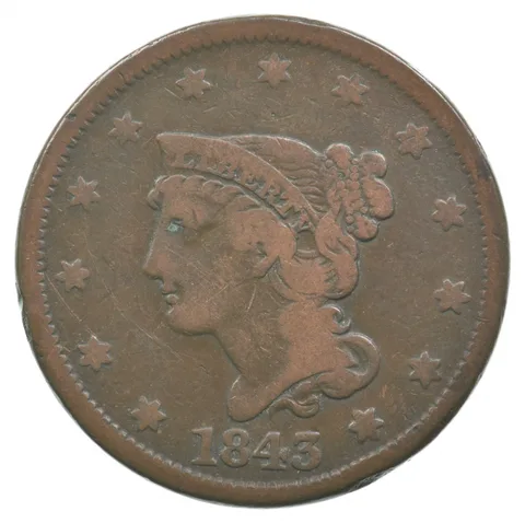 1843 Liberty Head Braided Hair Large Cent a3386