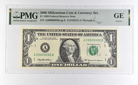 2000 Millennium Coin & Currency $1 1999 FRN Boston MA Low Serial 92 PMG a4600