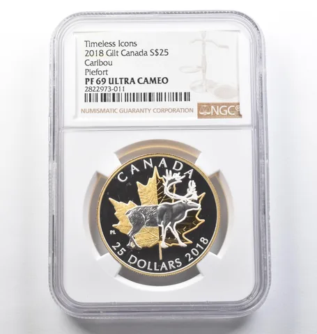 2018 Canada 25 Dollars Silver Gilt Caribou Piedfort PF69 UCAM NGC *6597