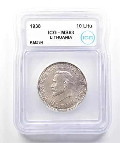 1938 Lithuania 10 Litu KM#84 MS63 ICG a9793