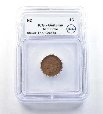 ND Indian Head Cent Mint Error Struck Thru Grease Genuine ICG *0647