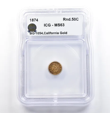 1874 California Fractional Gold Round 50 Cents BG-1054 MS63 ICG *6733