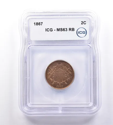 1867 Shield Two Cents MS63 RB ICG a9238