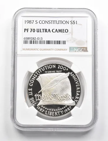 PF70 UCAM 1987-S Constitution Bicentennial Commemorative Silver Dollar NGC *9838