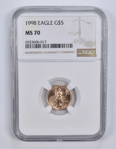 1998 $5 American Gold Eagle 1/10 Oz MS70 NGC Brown Label