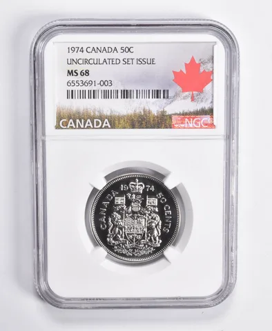1974 Canadian 50C Half Dollar Uncirculated Set Issue MS68 NGC Canada Lbl