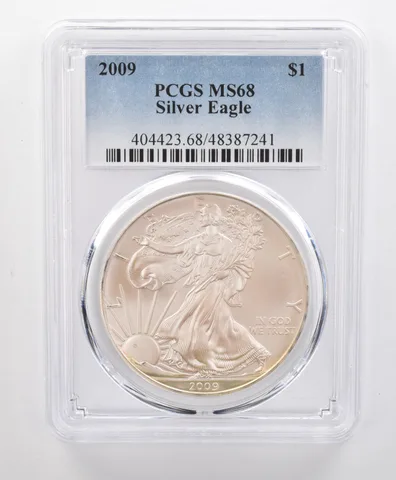MS68 2009 American Silver Eagle PCGS Beautiful Tone Pink/Yellow Iridescent *0123