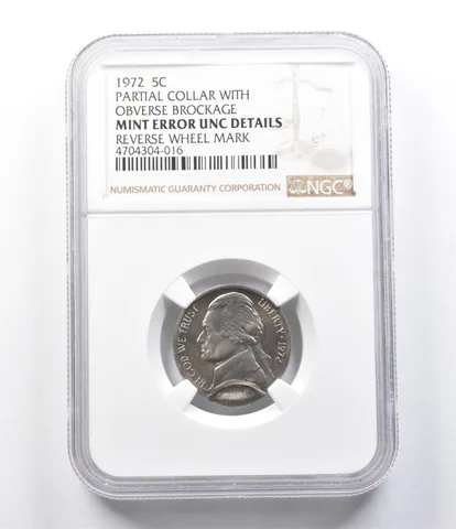 Error Unc Details 1972 Jefferson Nickel Partial Collar NGC *5663