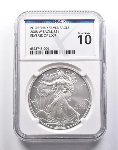 MS 10 2008-W American Burnished Silver Eagle REV Of 2007 NGC X a3723