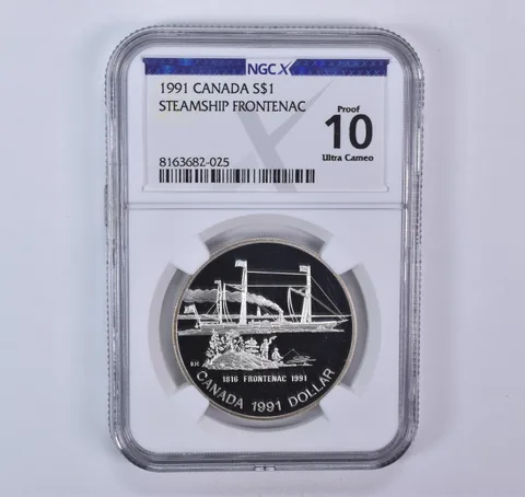 1991 Canada 1 Dollar Silver Steamship Frontenac Proof 10 UCAM NGC X NGCX