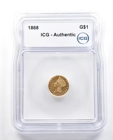 1868 $1 Indian Princess Head Gold Dollar Authentic ICG *4893
