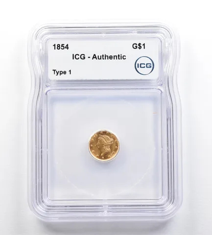 1854 $1 Liberty Head Gold Dollar Piece Type 1 Authentic ICG *0385