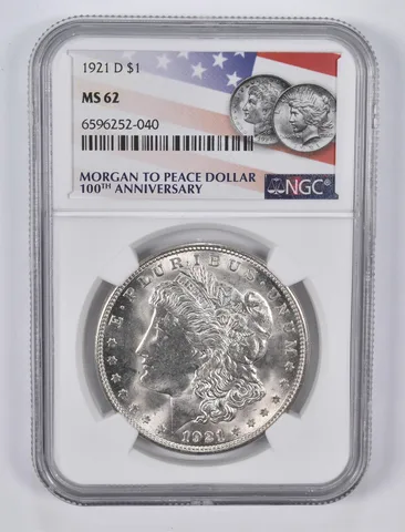 1921-D Morgan Silver Dollar MS62 NGC - Flag Lbl
