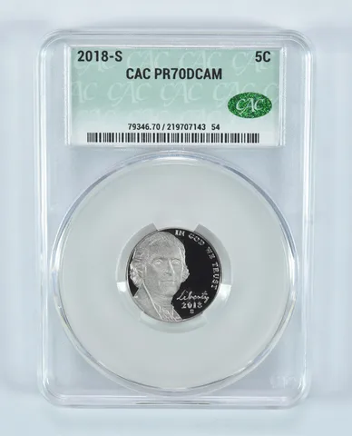 2018-S Jefferson Nickel PR70 DCAM CAC CACg