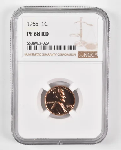 1955 Lincoln Wheat Cent PF68 RD NGC Brown Lbl
