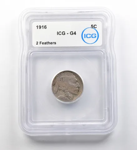 1916 Indian Head Buffalo Nickel 2 Feathers G4 ICG ERROR *8178