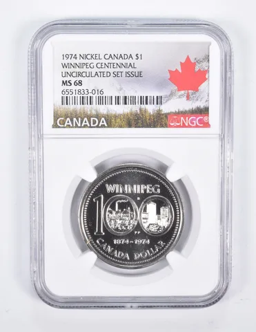 1974 Canada $1 Nickel Winnipeg Centennial Unc Set Issue MS68 NGC