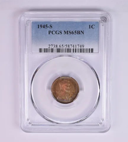 1945-S Lincoln Wheat Cent MS65 BN PCGS Beautiful Tone a1239