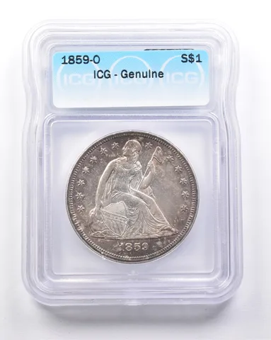 Genuine 1859-O Seated Liberty Silver Dollar ICG a6242