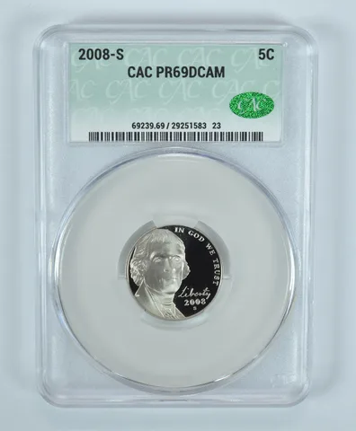 2008-S Jefferson Nickel PR69 DCAM CAC CACg