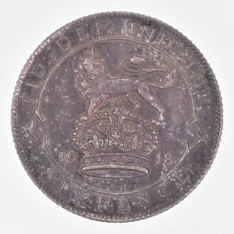 Better Date - 1918 Great Britain 6 Pence World Coin- Silver *992