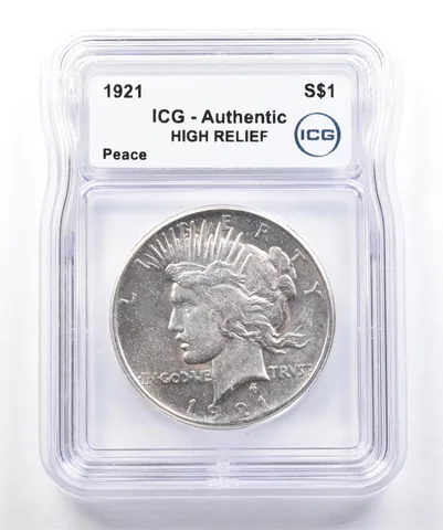 1921 Peace Silver Dollar High Relief Authentic ICG *1751