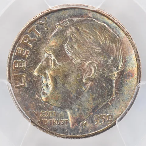 1959 Roosevelt Dime AU58 PCGS Beautiful Tone *0883