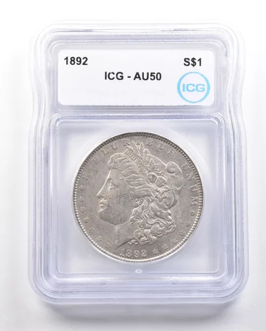 1892 Morgan Silver Dollar AU50 ICG a3403