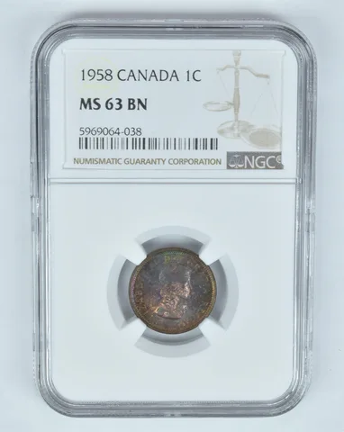 MS63 BN 1958 Canada 1 Cent - Graded NGC- INSANE Tone *8875