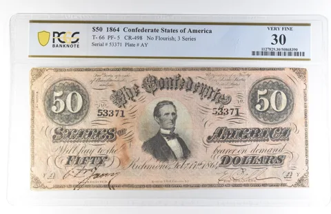 1864 $50 Confederate States Of America T-66 PF-5 CR-498 Very Fine 30 PCGS *8149