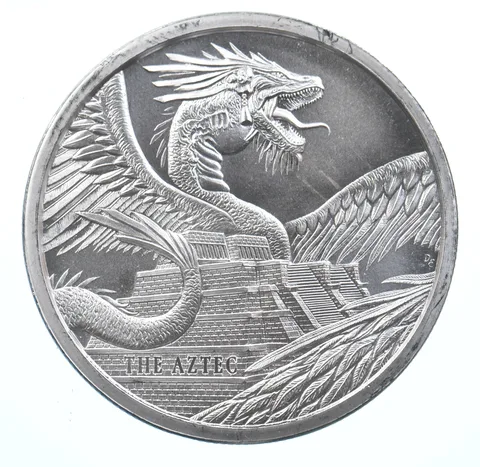 VINTAGE Art Bar/Round World Of Dragons The Aztec .999 Silver One Troy Ounce *930